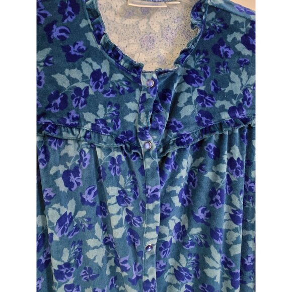 National‎ Womens Blue Floral Snap Front Robe Long Sleeve Ruffled Cuffs Size L - Picture 6 of 10